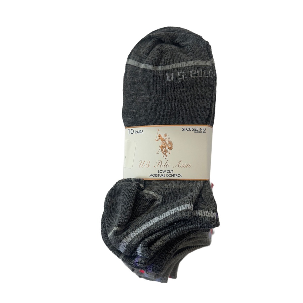 NWT US Polo Assn Mens Low Cut Socks 10 Pair Pack Moisture Control Size 4-10‎